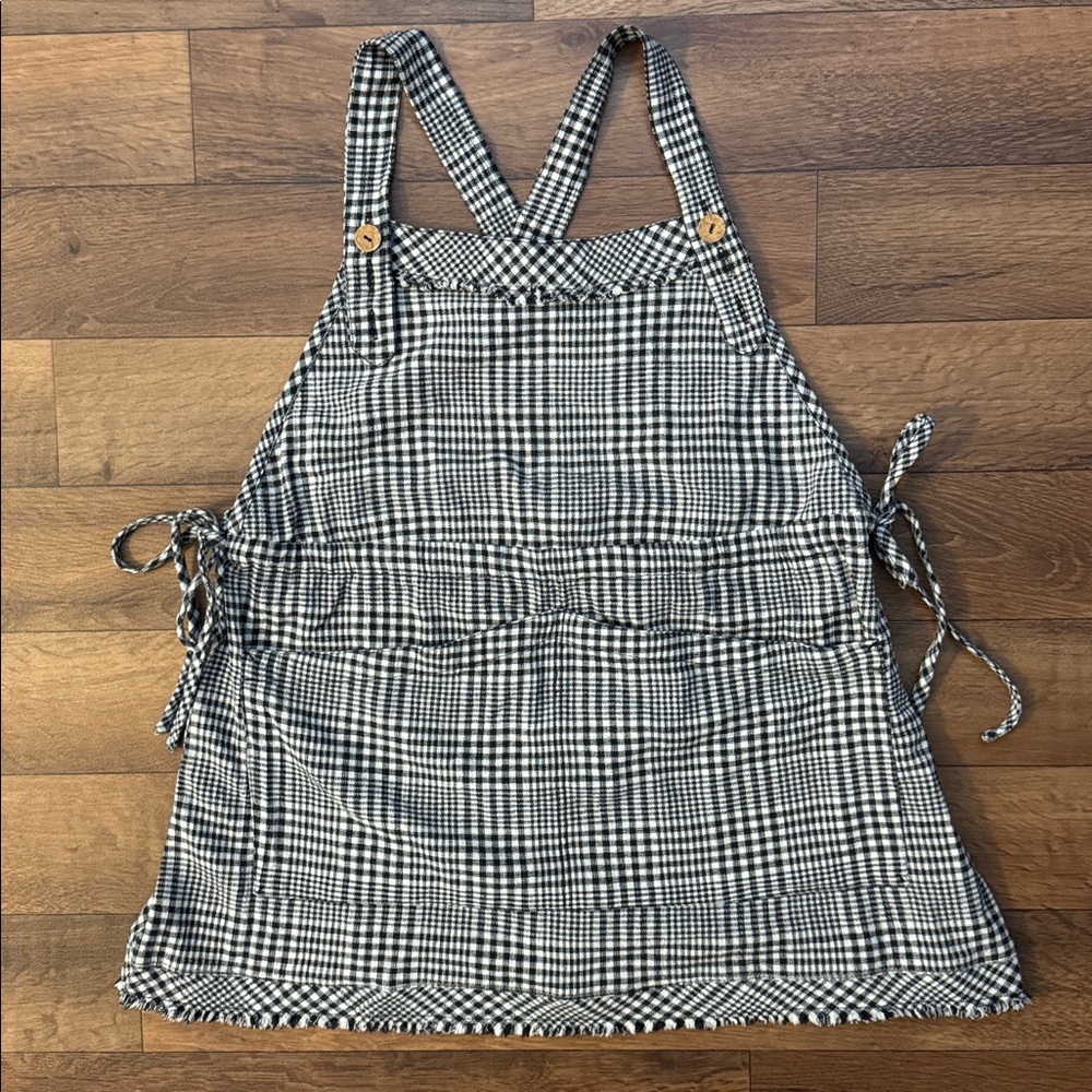 Free People Size Medium Checkered Plaid Print Mini Dress Apron Style 100% Cotton